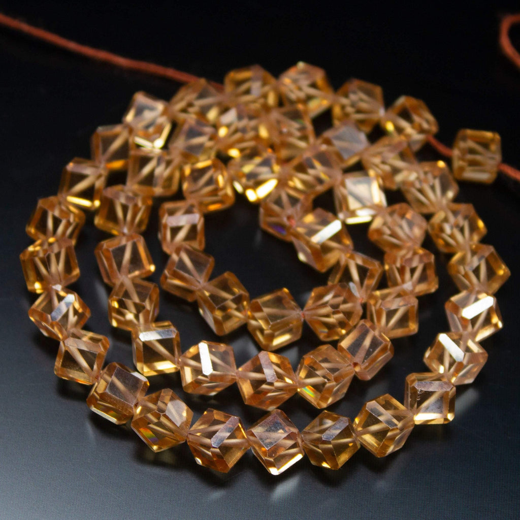 15 inches, 6mm, Champagne Zircon Faceted 3D Cube Box Square Beads Strand, Zircon Beads - Jalvi & Co.