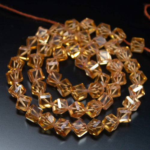 15 inches, 6mm, Champagne Zircon Faceted 3D Cube Box Square Beads Strand, Zircon Beads - Jalvi & Co.