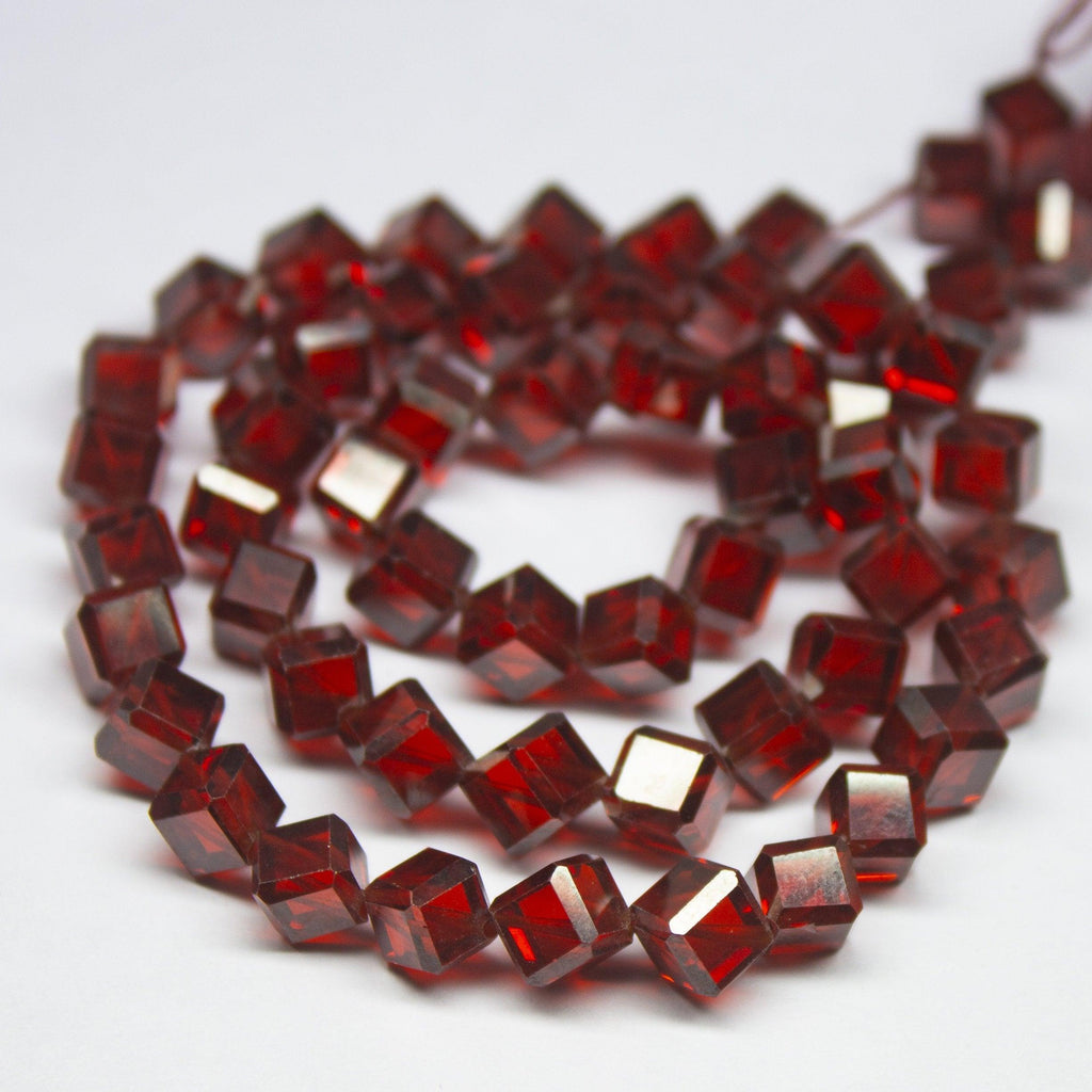 15 inches, 6mm, Dark Red Zircon Faceted 3D Cube Box Square Beads Strand, Zircon Beads - Jalvi & Co.