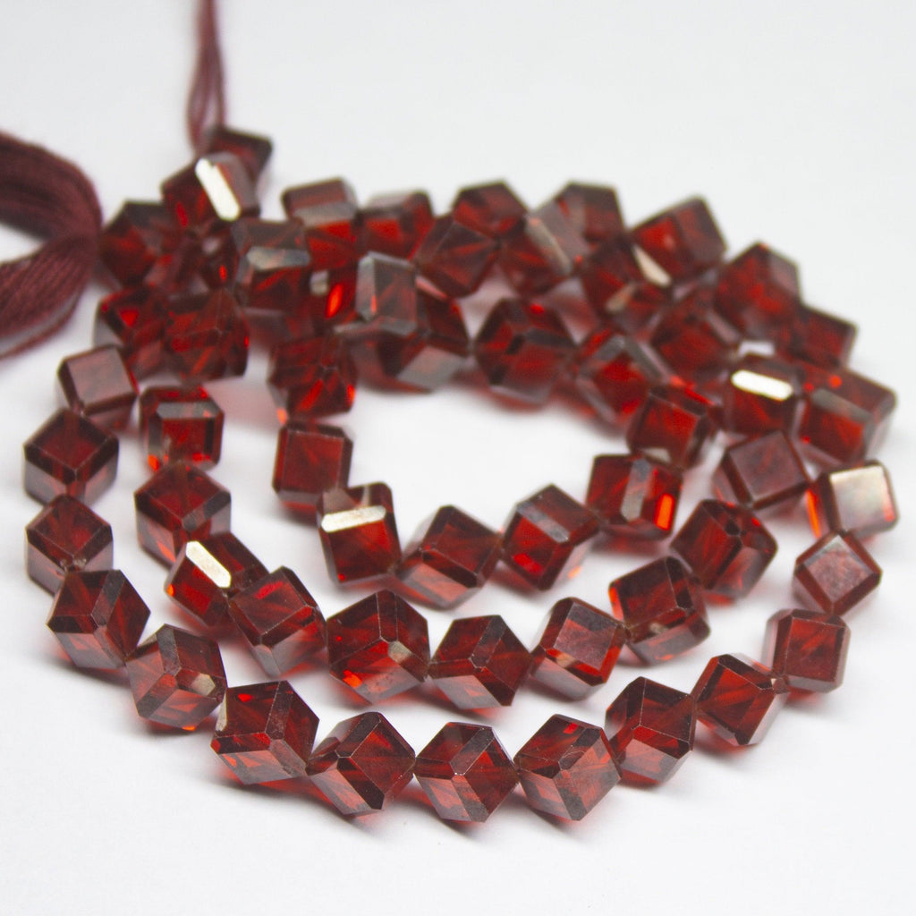 15 inches, 6mm, Dark Red Zircon Faceted 3D Cube Box Square Beads Strand, Zircon Beads - Jalvi & Co.