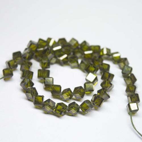 15 inches, 6mm, Green Zircon Faceted 3D Cube Box Square Beads Strand, Zircon Beads - Jalvi & Co.