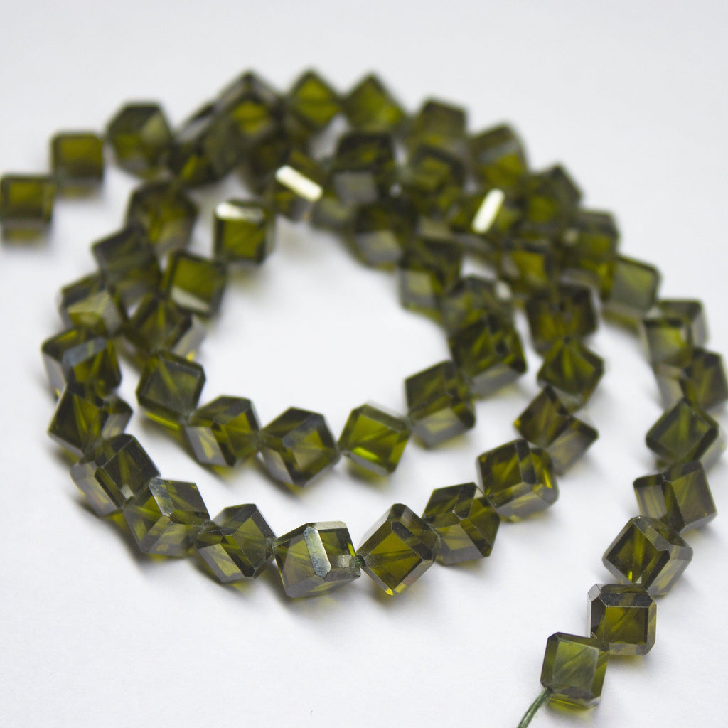 15 inches, 6mm, Green Zircon Faceted 3D Cube Box Square Beads Strand, Zircon Beads - Jalvi & Co.
