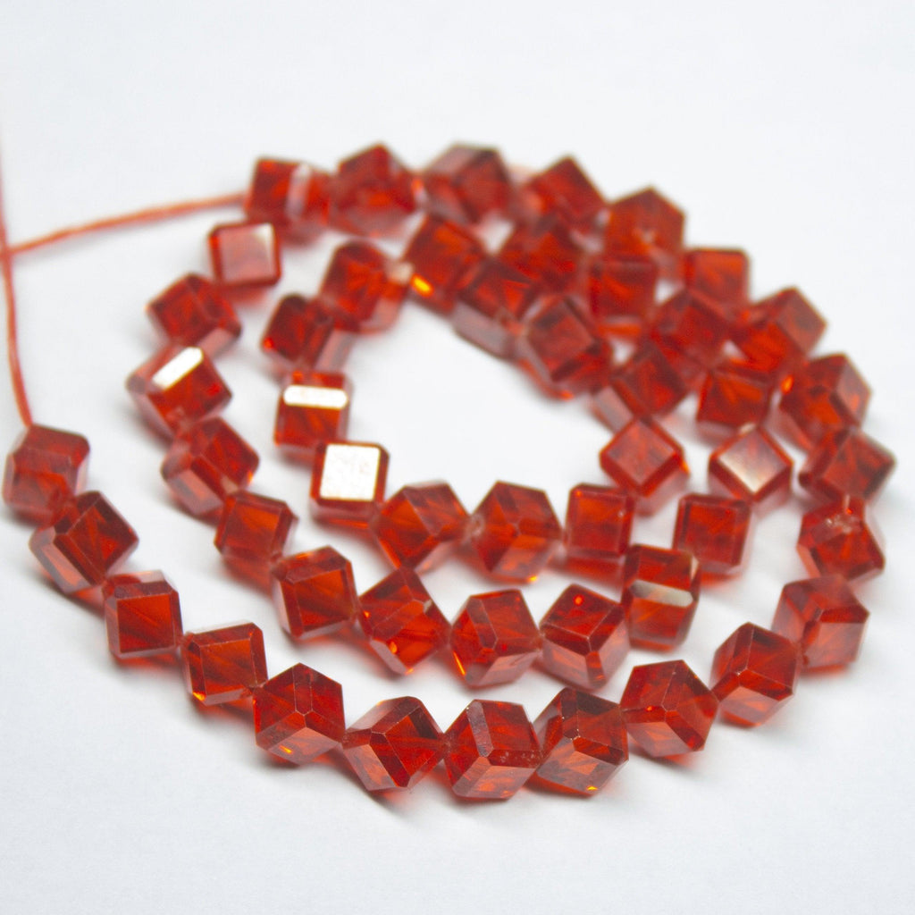 15 inches, 6mm, Red Zircon Faceted 3D Cube Box Square Beads Strand, Zircon Beads - Jalvi & Co.