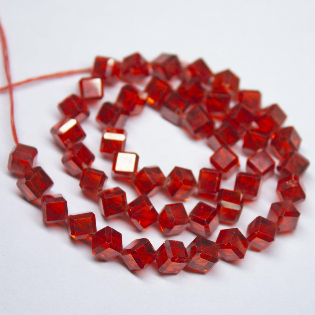 15 inches, 6mm, Red Zircon Faceted 3D Cube Box Square Beads Strand, Zircon Beads - Jalvi & Co.