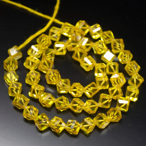 15 inches, 6mm, Yellow Zircon Faceted 3D Cube Box Square Beads Strand, Zircon Beads - Jalvi & Co.