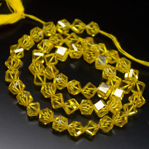 15 inches, 6mm, Yellow Zircon Faceted 3D Cube Box Square Beads Strand, Zircon Beads - Jalvi & Co.