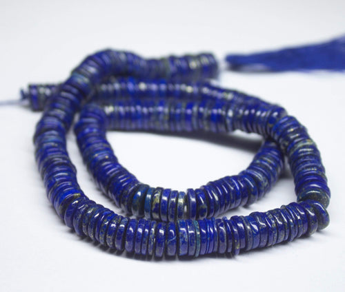 15 inches, 7-8mm, Natural Blue Lapis Lazuli Smooth Heishi Round Wheel Beads, Lapis Beads - Jalvi & Co.