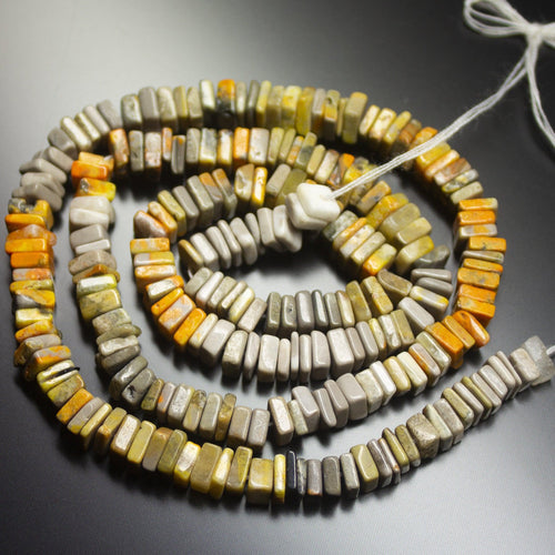15 Inches, Natural Bumblebee Jasper Smooth Heishi Cut Square Beads Strand, 5-5.5mm Size - Jalvi & Co.