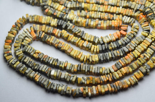15 Inches, Natural Bumblebee Jasper Smooth Heishi Cut Square Beads Strand, 5-5.5mm Size - Jalvi & Co.