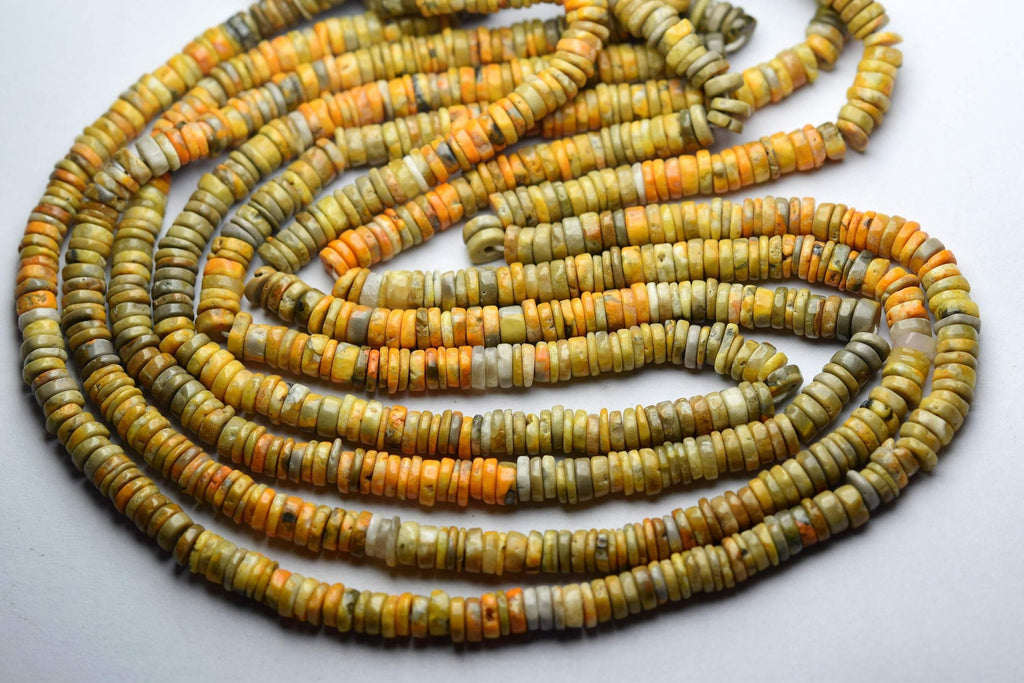 15 Inches Strand, Natural Bumblebee Jasper Smooth Heishi Wheel Round Gemstone Beads, 5-5.5mm Size - Jalvi & Co.