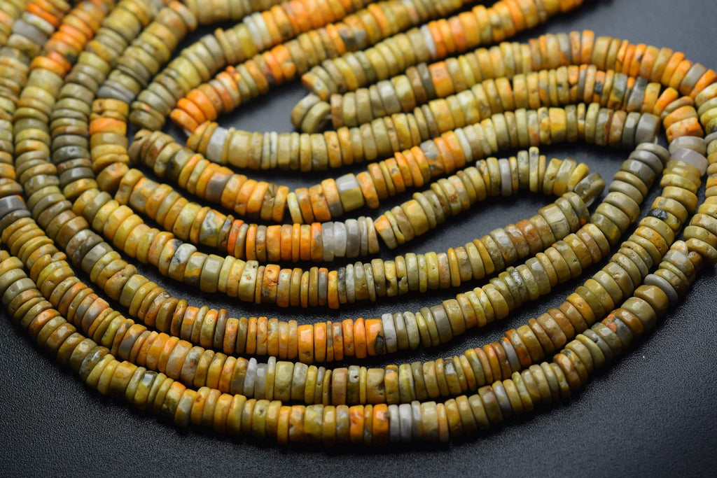 15 Inches Strand, Natural Bumblebee Jasper Smooth Heishi Wheel Round Gemstone Beads, 5-5.5mm Size - Jalvi & Co.
