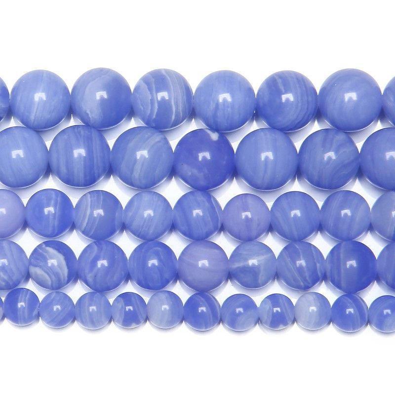 15" Lab Blue Lace Agate Chalcedony Smooth Round Gemstone Loose Beads 12mm - Jalvi & Co.