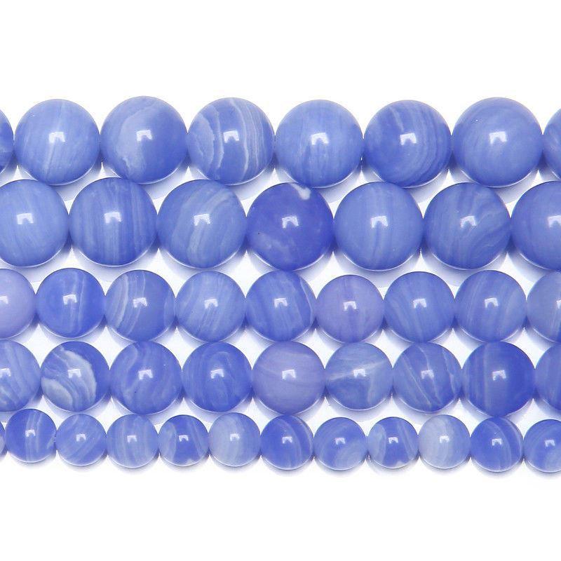 15" Lab Blue Lace Agate Chalcedony Smooth Round Gemstone Loose Beads 12mm IF_DB700E9B-1 - Jalvi & Co.