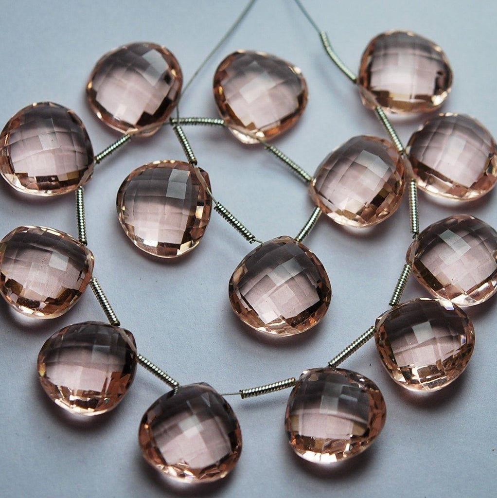 15 Match Pair,Faceted Heart Shape Briolettes Calibrated Size 10mm Rose Pink Quartz - Jalvi & Co.