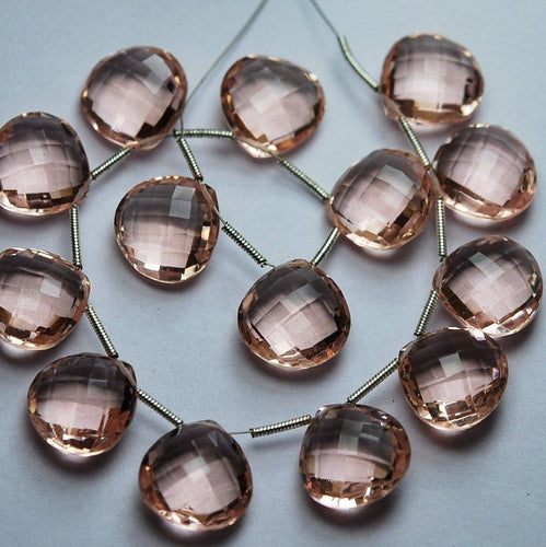 15 Match Pair,Faceted Heart Shape Briolettes Calibrated Size 10mm Rose Pink Quartz - Jalvi & Co.