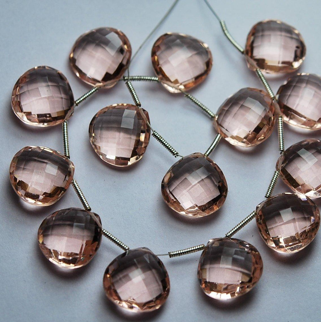 15 Match Pair,Faceted Heart Shape Briolettes Calibrated Size 10mm Rose Pink Quartz - Jalvi & Co.