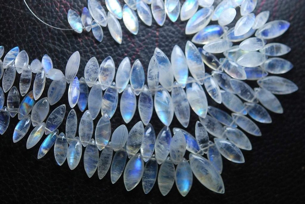 15 Pcs, Blue Flashy Rainbow Moonstone Smooth Marquise Briolettes 12-16mm Size - Jalvi & Co.