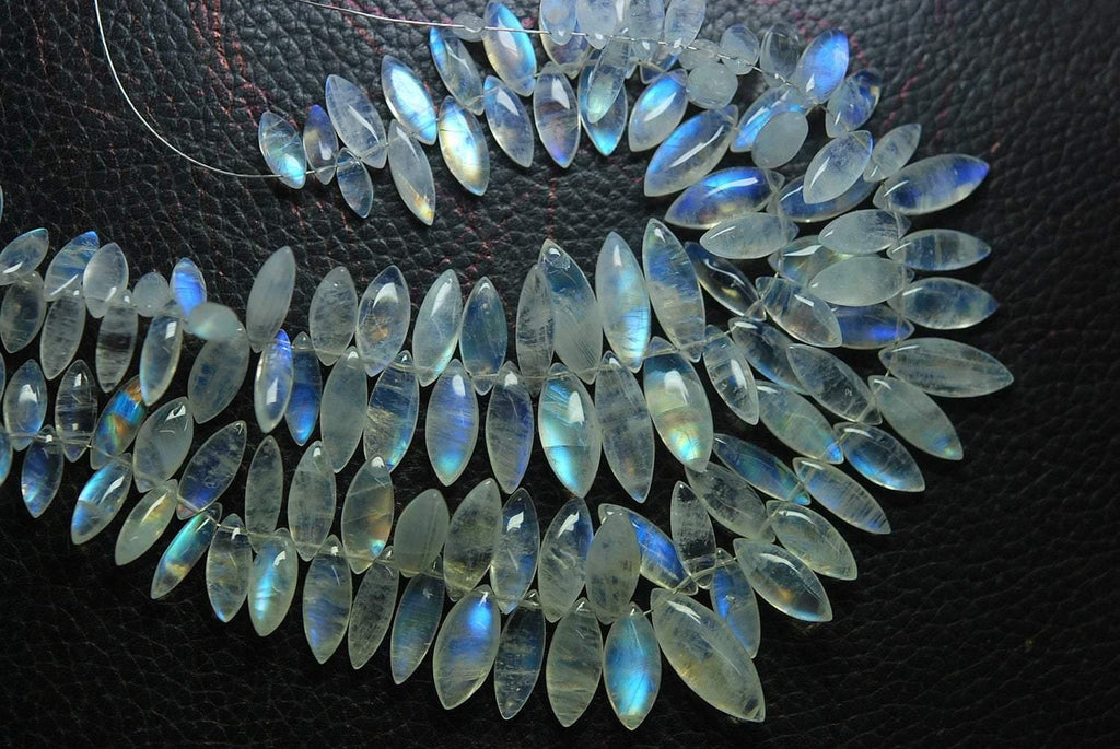 15 Pcs, Blue Flashy Rainbow Moonstone Smooth Marquise Briolettes 12-16mm Size - Jalvi & Co.