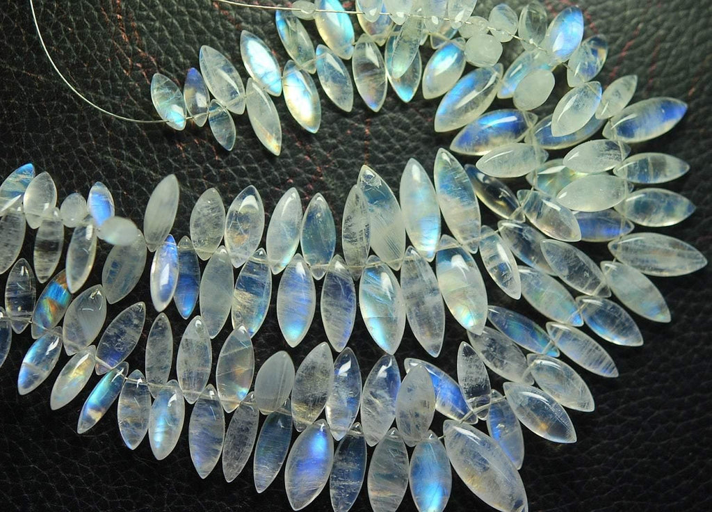 15 Pcs, Blue Flashy Rainbow Moonstone Smooth Marquise Briolettes 12-16mm Size - Jalvi & Co.