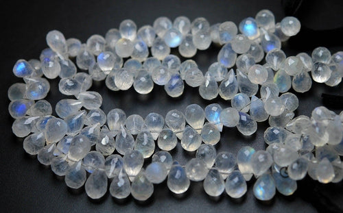 15 Pcs, Finest Quality,Blue Flashy Rainbow Moonstone Faceted Tear Drops Shape Briolettes, 10-11mm - Jalvi & Co.