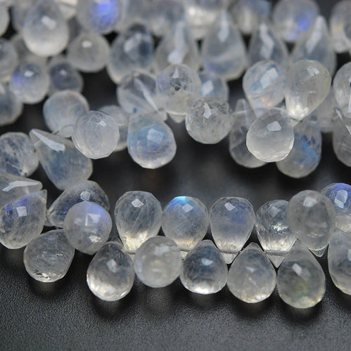 15 Pcs, Finest Quality,Blue Flashy Rainbow Moonstone Faceted Tear Drops Shape Briolettes, 10-11mm - Jalvi & Co.