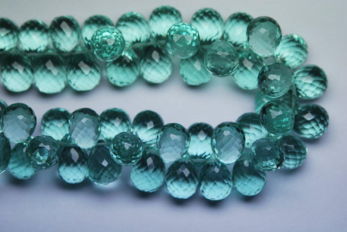 15 Pcs Of ,Super Finest,Fluorite Green Quartz Micro Faceted Tear Drops Shape Briolettes, 10-11mm Aprx - Jalvi & Co.