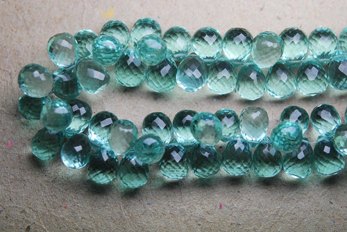 15 Pcs Of ,Super Finest,Fluorite Green Quartz Micro Faceted Tear Drops Shape Briolettes, 10-11mm Aprx - Jalvi & Co.