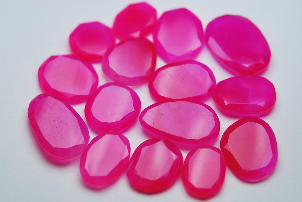 15 Pcs,Undrilled Pink Chalcedony Faceted Slice Shape, 14-18mm - Jalvi & Co.