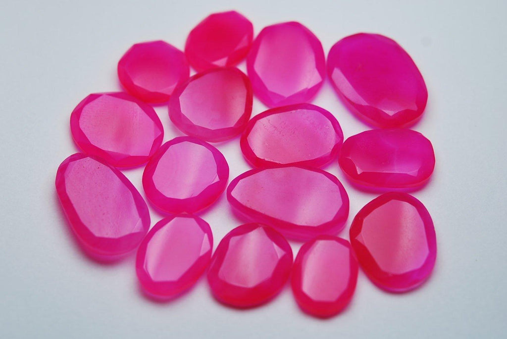 15 Pcs,Undrilled Pink Chalcedony Faceted Slice Shape, 14-18mm - Jalvi & Co.