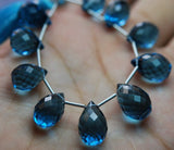 15 Pieces,London Blue Quartz Faceted Tear Drops Shape Briolettes, 11-12mm