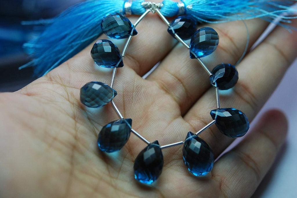 15 Pieces,London Blue Quartz Faceted Tear Drops Shape Briolettes, 11-12mm - Jalvi & Co.