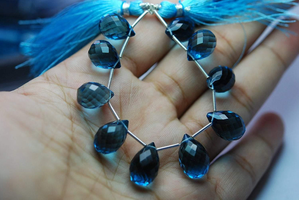 15 Pieces,London Blue Quartz Faceted Tear Drops Shape Briolettes, 11-12mm - Jalvi & Co.