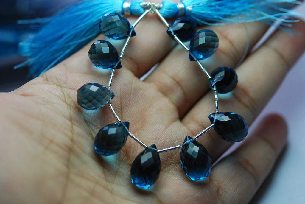 15 Pieces,London Blue Quartz Faceted Tear Drops Shape Briolettes, 11-12mm - Jalvi & Co.