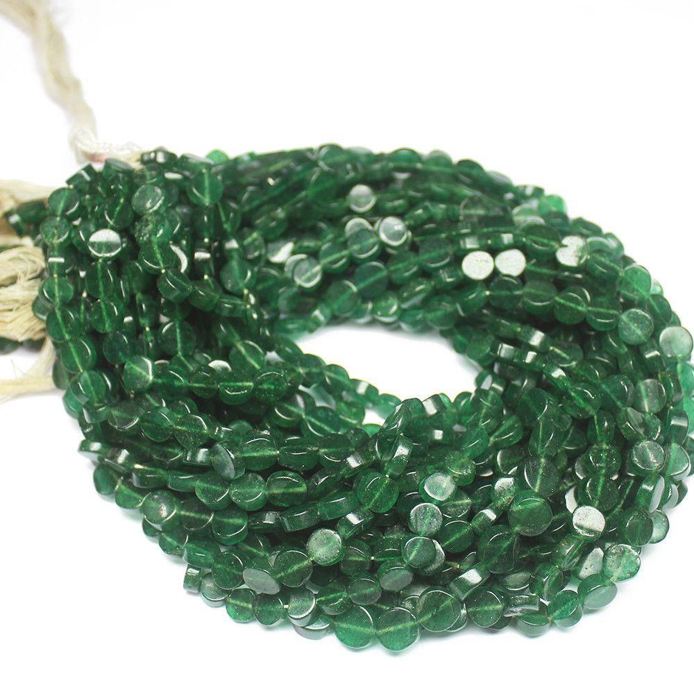 15 Strand Natural Green Jade Smooth Coin Beads 8mm 8.5mm 14inches - Jalvi & Co.