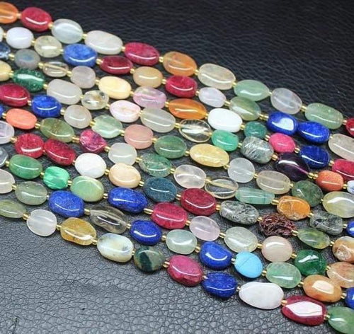 15 strands, Multi Gemstone Smooth Polished Oval Loose Tumble Beads 10mm 14mm 13