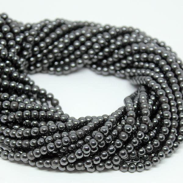 15 strands, Natural Hematite Smooth Round Ball Loose Gemstone Spacer Beads Strand 13" 3mm - Jalvi & Co.