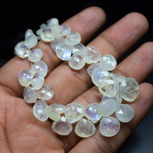 153 carats, 8 inches, 7-12mm, Rainbow Moonstone Faceted Heart Drop Briolettes Loose Gemstone Beads, Moonstone Beads - Jalvi & Co.