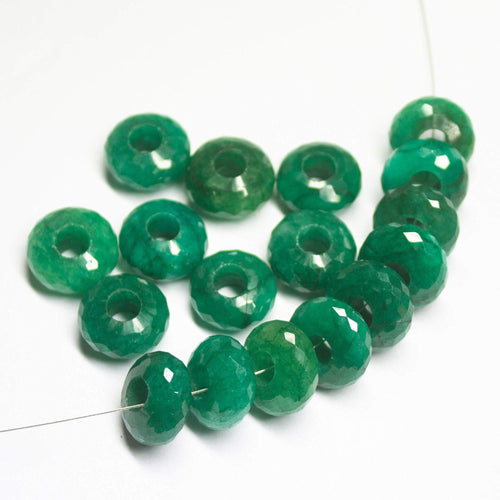 15mm, Natural Green Emerald Faceted Rondelle 5mm Large Hole Loose Gemstone Pandora Beads - Jalvi & Co.