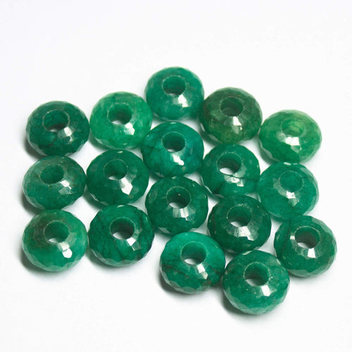 15mm, Natural Green Emerald Faceted Rondelle 5mm Large Hole Loose Gemstone Pandora Beads - Jalvi & Co.