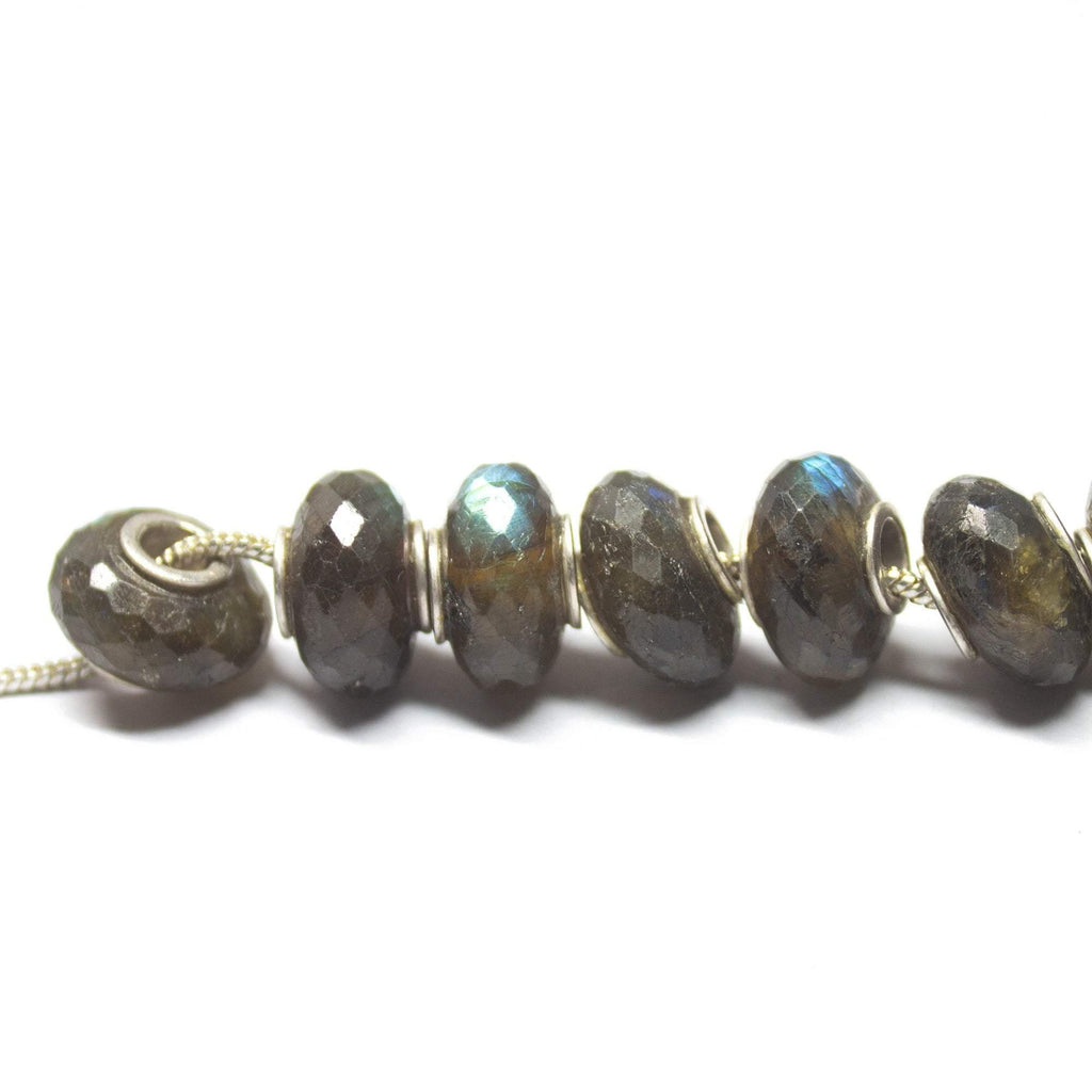 15mm, Natural Labradorite Faceted Rondelle 5mm Large Hole Loose Gemstone Pandora Beads - Jalvi & Co.