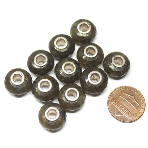 15mm, Natural Labradorite Faceted Rondelle 5mm Large Hole Loose Gemstone Pandora Beads - Jalvi & Co.