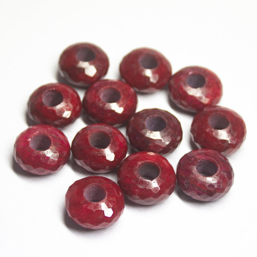 15mm, Natural Ruby Faceted Rondelle 5mm Large Hole Loose Gemstone Pandora Beads - Jalvi & Co.