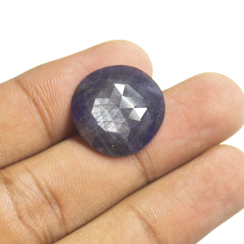 16.5 carats, 20x20mm, Natural Blue Sapphire Rose Cut Round Loose Gemstone, Natural Blue Gemstone, Blue Sapphire - Jalvi & Co.