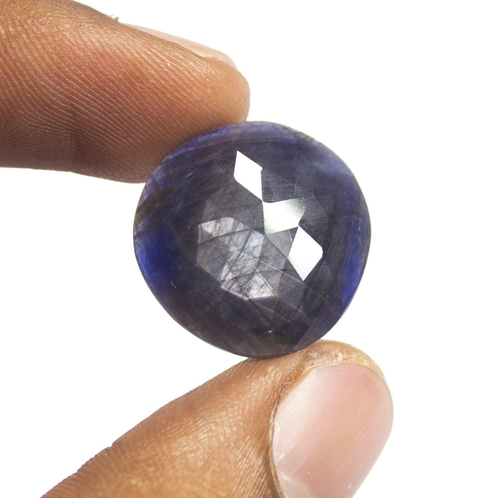 16.5 carats, 20x20mm, Natural Blue Sapphire Rose Cut Round Loose Gemstone, Natural Blue Gemstone, Blue Sapphire - Jalvi & Co.