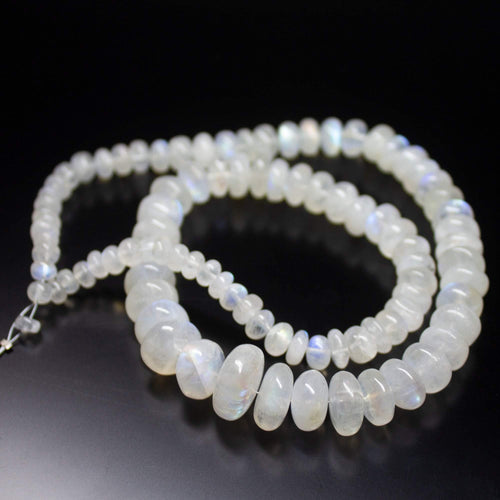 16.5 inch, 5-14mm, Blue Rainbow Moonstone Smooth Rondelle Beads Necklace, Rainbow Moonstone Beads - Jalvi & Co.