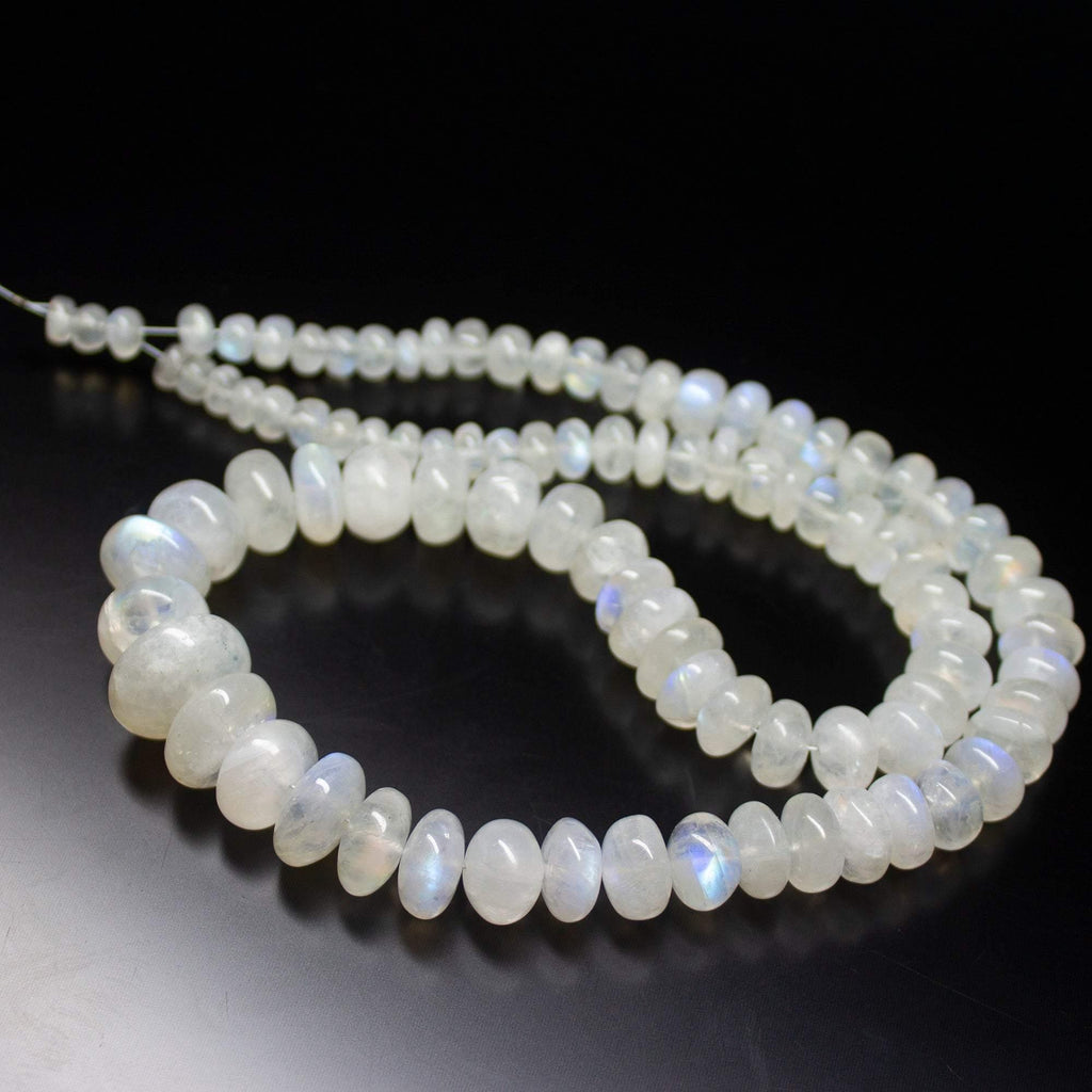 16.5 inch, 5-14mm, Blue Rainbow Moonstone Smooth Rondelle Beads Necklace, Rainbow Moonstone Beads - Jalvi & Co.