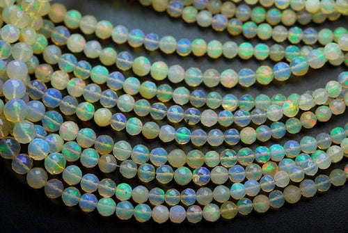16.5 Inches,Super Finest,Ethiopian Opal Faceted Round Rondelles Super Flashy Strand, Size 4-6mm - Jalvi & Co.