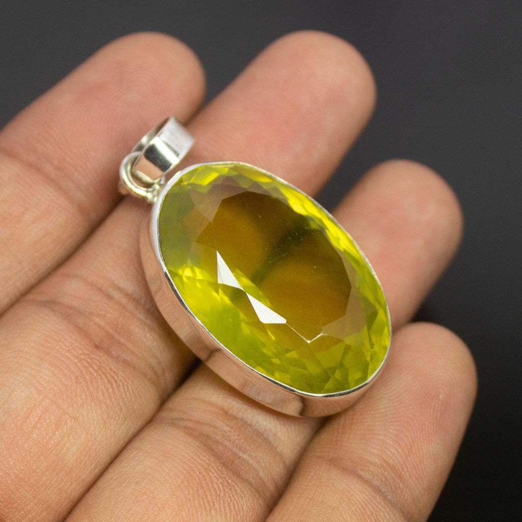 16.5g, Totally Handmade Natural Lemon Quartz Oval Shape 925 Sterling Silver Bezel Pendant - Jalvi & Co.