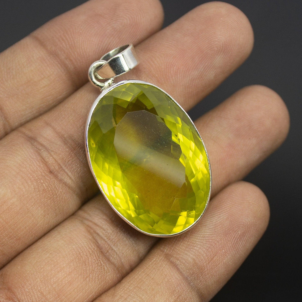 16.5g, Totally Handmade Natural Lemon Quartz Oval Shape 925 Sterling Silver Bezel Pendant - Jalvi & Co.