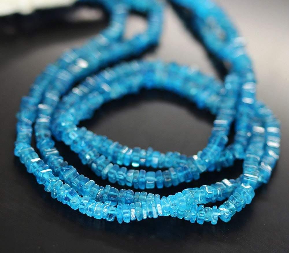 16" Full Strand, 3.5mm, Neon Blue Apatite Plain Heishi Square Shape Gemstone Beads, Apatite Beads - Jalvi & Co.